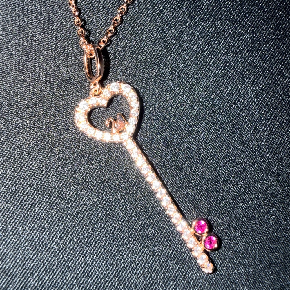 Swarovski Heart Key Pendant Necklace in Rose Gold with Pink Accents